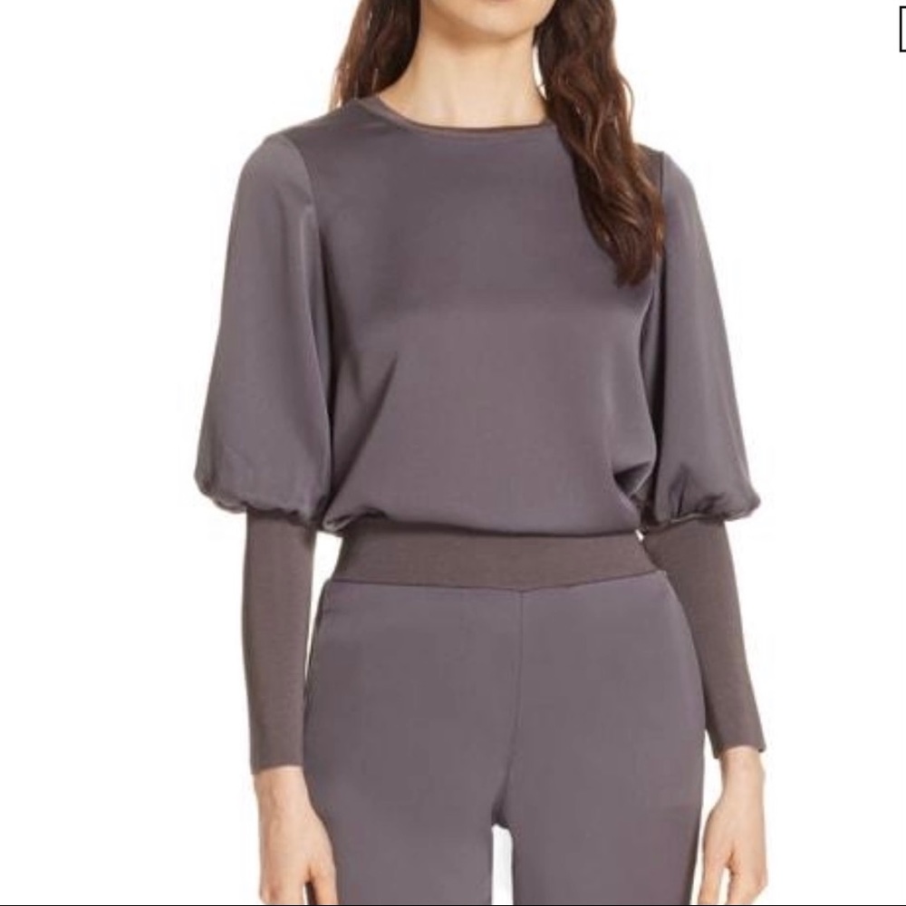 Ted Baker London Tiliey Juliet Long Puff Sleeve Top In Charcoal Top Size 1